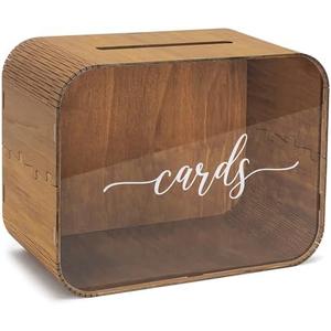 Heather & Willow Wooden Wedding Card Box with Slot | Acrylic Wedding Decorations for Reception, for Honeymoon Fund & Money | Baby Shower, Bridal Shower, Graduation Card Box with Lid