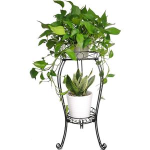 28.4 inches Tall Metal Plant Stand 11.8 Dia for Indoor or Outdoor use,2 Tier Heavy Duty Flower Pot Stand Rack 11.8 inches Diameter Holds Big Heavy Plants,Black (28.4 INCHES TALL)