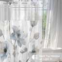 No Hook Shower Curtain and Liner Set, Blue and Grey Boho Floral Shower Curtains for Bathroom, Watercolor Flower Waterproof Bathroom Curtain Sets with Snap in Liner, 71x74 Inch