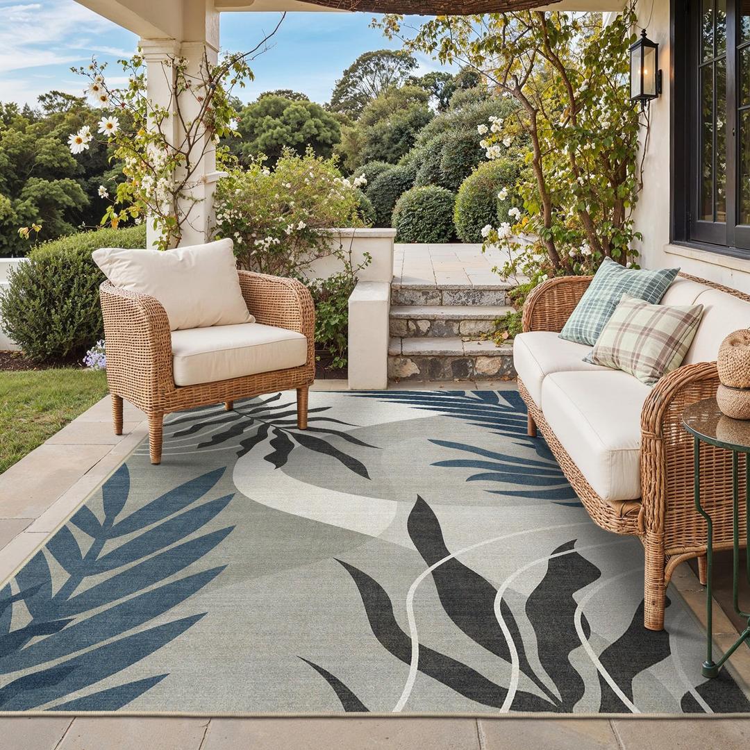 GENIMO 9x12 Outdoor Rug, Washable Quick Dry for Patio, Navy Grey