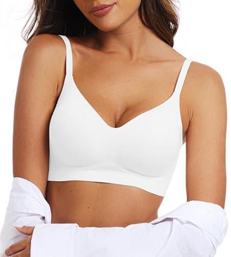 OEAK Womens Wireless Bras Comfortable Push Up Bra No Underwire Bra Full Support Lift Bralette Everyday Seamless Tshirt Bras White M