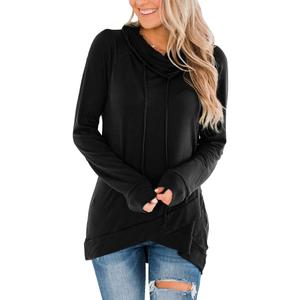 Fallorchid Womens Cowl Neck Tunic Tops Long Sleeve Pullovers Casual Drawstring Sweatshirts (Large, Black)