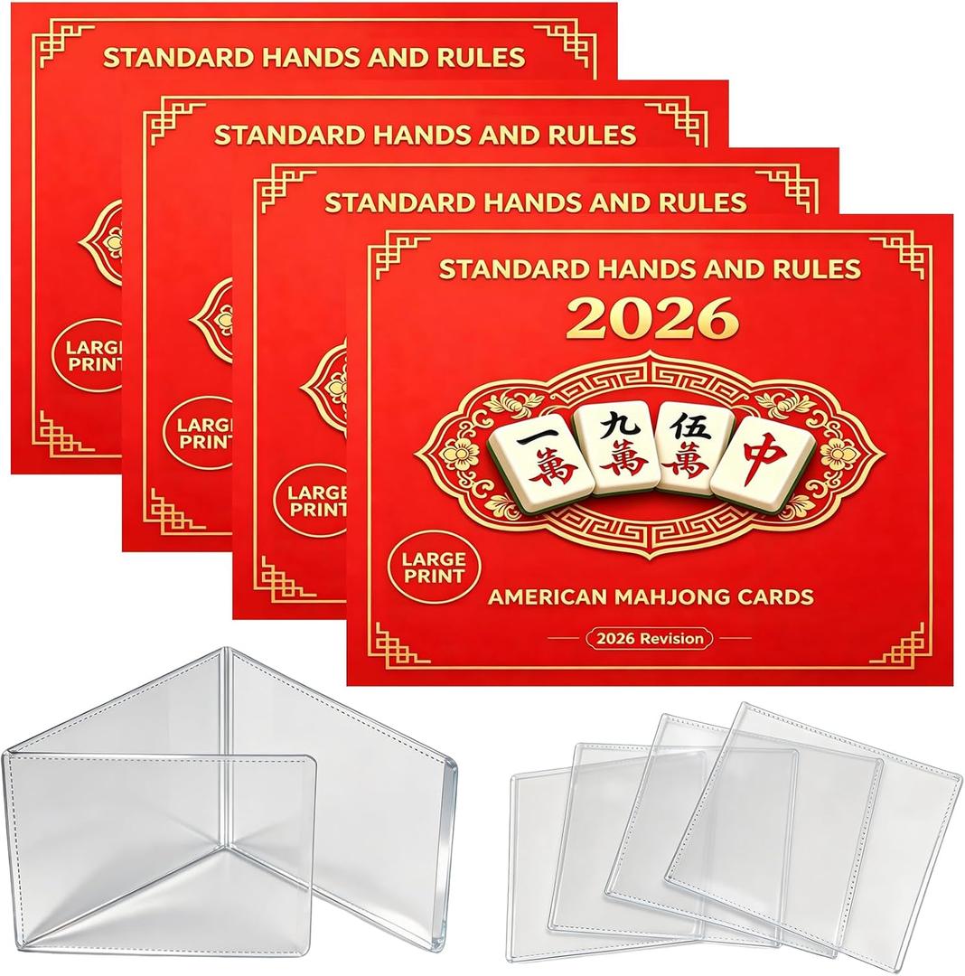 2026 Mahjong Card Large Print, 4-Pack Official, American Mahjong, Waterproof and Tear-Resistant, Easy-to-Read for Full Table