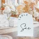 JINMURY White Arch Wedding Table Numbers 1-15 with Stands, 5x7 Inch Acrylic Arch Sign with Black Lettering, White Acrylic Table Numbers for Wedding Reception