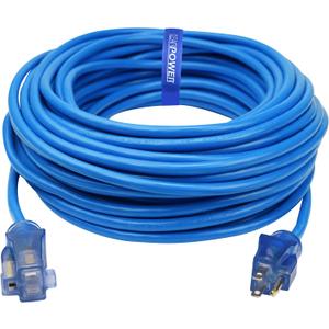 Clear Power Heavy Duty Outdoor Extension Cord - 100 FT, Blue | for Extreme Cold Weather -50°C, 16/3 SJTW, 3 Prong Grounded Plug, with Power Indicator Light (CP10075)