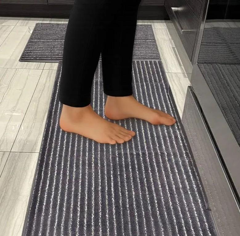 HAMMELI Kitchen Rug Mats Made of 100% Polyester Set of 2 Soft & AntiSlip and Machine Washable (Dark Grey, 20" x 30" and 20" x 48")