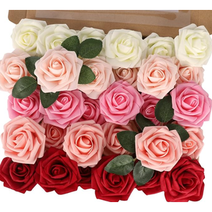 MACTING 30PCS Artificial Rose Flowers Real Touch Fake Flowers with Stem Foam Roses for DIY Wedding Bouquet Table Centerpieces Party Baby Shower Home Party Spring Mothers Day Decor(Mix Coral Series)