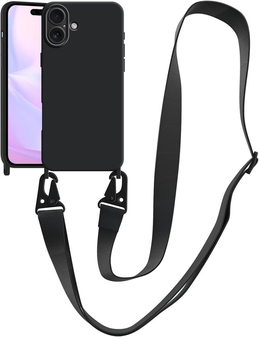 Compatible with iPhone 16e/ 17e Case with Lanyard Crossbody iPhone Case with Strap Adjustable Shockproof Drop Protection Silicone Phone Cover for iPhone 16e/ 17e 6.1 Black