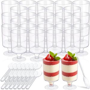 200 Pack 3.5 oz Mini Dessert Cups with Spoons Clear Plastic Parfait Appetizer Cups Reusable Small Appetizer Shooter Cups Mini Plastic Mousse Cups Pudding Fruit Ice Cream Cups for Wedding Party