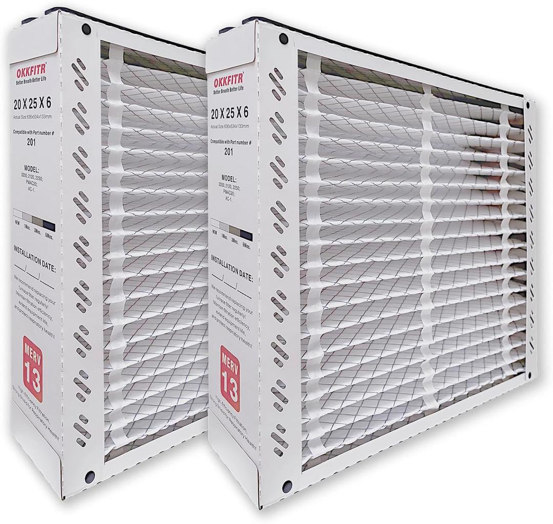 2-Pack MERV 13 Pleat Furnace Filter - Only Compatibility with April-air 201 HVAC AC 2200 2120 2250 Space-Gard and Fit Honeywell POPUP2200 air filter (Actual size 21''1/5x25''1/25x5''15/64 inch)