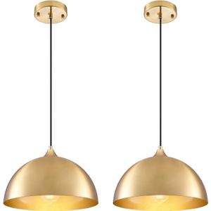 Gold-Electroplated Industrial Pendant Light 11.8inches 2 Packs, Mental Hanging Light Fixtures for Kitchen Island, Dome Pendant Light, Ceiling Light Fixtures for Restaurant Dining Room Aisle