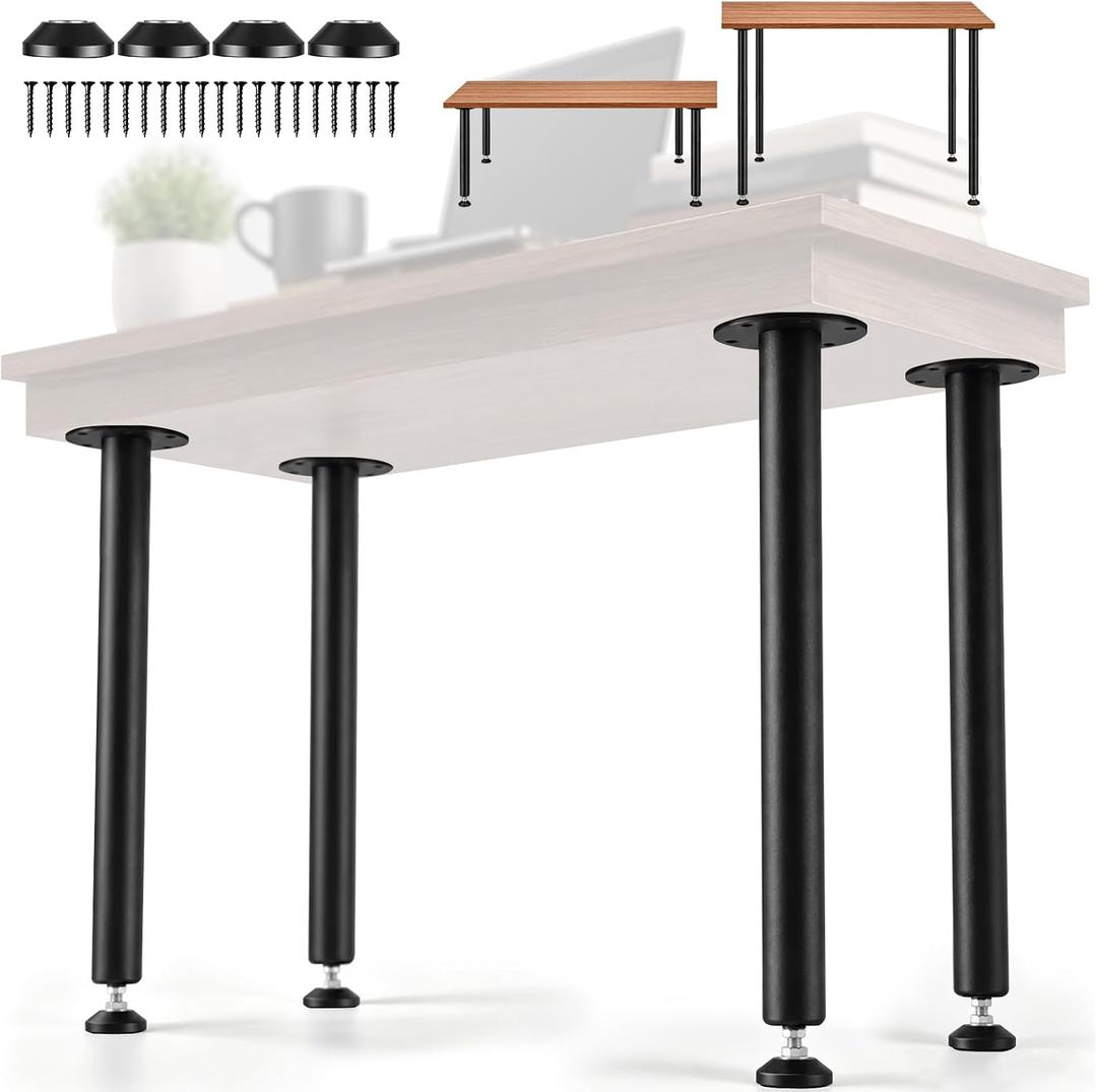 VEVOR 28 Inch Adjustable Desk Legs, Reinforced Steel Office Table Furniture Legs Set of 4 for DIY, 1200 lbs Load Capacity Heavy Duty Desk Legs, Quick Instalation Legs with Adjustable Foot Cup Black