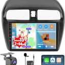 2+64GB Realdio Android 15 Car Stereo for Mitsubishi Mirage 2012-2018 with Wireless Carplay and Android Auto, 9 Inch Touchscreen Car Radio for Mirage with Bluetooth, EQ, GPS, WiFi, FM/RDS Backup Camera