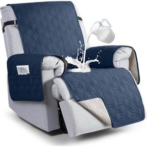 VANSOFY 100% Waterproof Recliner Chair Covers, Recliner Cover Non-Slip Dog Chair Cover Furniture Protector Washable Slipcover with Pocket, Elastic Straps for Pets, Dogs(Navy Blue, 23.6")