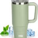 Tyeso 30 oz Tumbler with Handle, Straw and Lid - Leak Resistant Insulated Stainless Steel Water Bottle, Car Cup Holder Friendly Travel Coffee Mug Green - Gifts for Men & Women