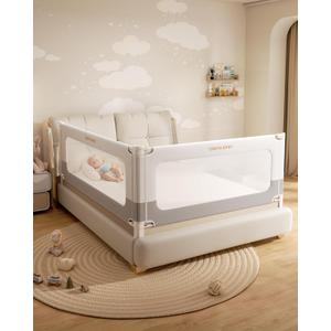2 Piece Bed Rails for Queen Bed, No-Drill Needed Baby Bed Rail Guard for Toddlers with Height Adjustable, Thickened Child Safety Side Railing Guards/Bedrail for Kids, White/Grey, 60x78.7Inches