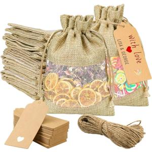 GIOIPC 50Pcs 6 x 9 Inch Linen Burlap Sheer Bags with Drawstring and Bonus Gift Tags for Wedding Birthday Bag,Craft Bags,Cosmetic Samples (1 Count (Pack of 50))