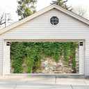 Leyiyi 7x16ft Spring Garden Leaves Garage Door Decoration Gardening Plants Grunge Stone Wall Greenery Banner Vane Branch Cover Vintage Wall Garage Door Mural Backdrop for Outdoor Indoor Wall Door