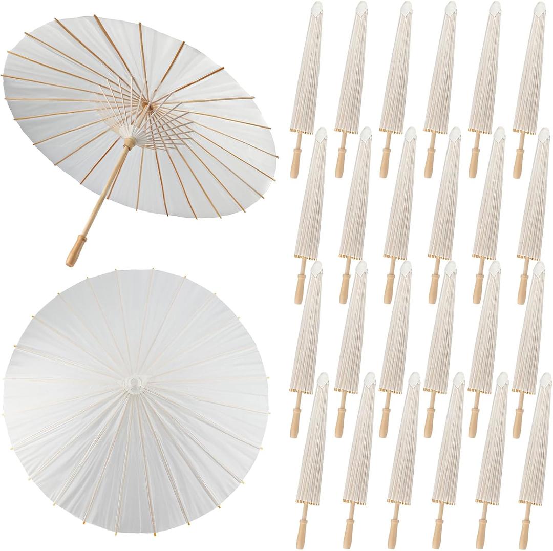 24 Pieces 33 Inches Large White Paper Umbrellas Parasol Decorative Chinese Japanese Parasol Rainproof Oiled Paper DIY Painting Umbrellas for Wedding Bridal Showers Party Decor (24 PCS)