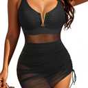 Womens Swim Dress One Piece - Swimsuit with Skirt Tummy Control Bathing Suit Mesh V-Wire Cutout Swimwear 2025 (Medium, Black)