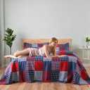 Ycosy Plaid Quilt Set Twin Size Country Patchwork Bedding Set Lightweight Reversible Bedspread Coverlet Set Red Blue Pliad Quilts Soft Home Collections with 2 Pillow Shams