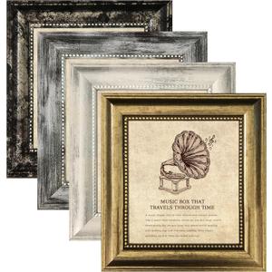 5x5 Picture Frames Set of 4- Rustic Retro Photo Frame with Real Glass Wall Mount and Tabletop Display Family Friends Wedding Gift
