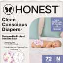 The Honest Company Comfort Dry Disposable Diapers for Sensitive Skin, Hypoallergenic, Rose Blossom + Tutu Cute, Club Box Size Newborn 72 Count