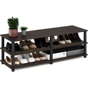 Furinno 14038DBR/BK TST No Tools 3-Tier Wide Shoe Storage Rack, Dark Brown/Black 47 Inch
