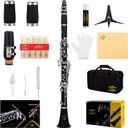 Glory GLY-PBK Professional Ebonite Bb Clarinet with 10 Reeds, Stand, Hard Case, Cleaning Cloth, Cork Grease, Mouthpiece Brush and Pad Brush, Black