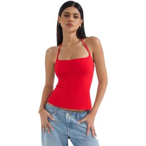 SUUKSESS Women Halter Double Lined Tank Top Backless Going Out Camisole Crop Top (Medium, Dream Red)