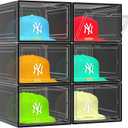 SCAVATA Hat Organizer Box, Stackable Clear Baseball Caps Holder Box Containers with Magnetic Door for Hats Snapback Cap Storag, Hat Rack Display Case, Holds 8 Hats Each (Black, 2 Pack)