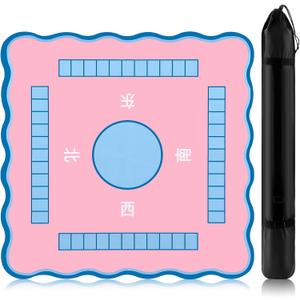 Soulchen Mahjong Mat 33'' x 33'' with Black Carrying Bag Anti Slip Noise Reducing Table Mat for Mahjong, Gaming Table Cover for Poker Board Tile Games Dominoes Mah Jong Accessories(Blue Edges)