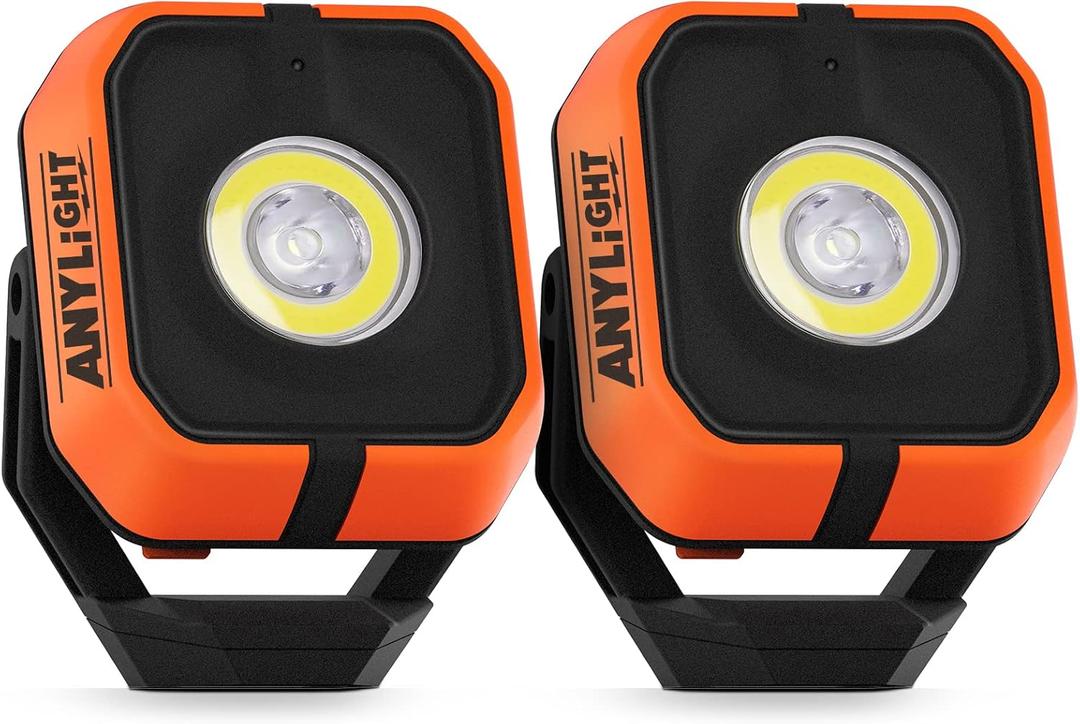 Led Work Light with 4 Modes,1200LM Portable COB Magnetic Light,3350mAh Recharge Spotlight and Floodlight,150 Rotate IP65 Waterproof for Car Repair and Camping (2 Packs Without Hook) (Orange)