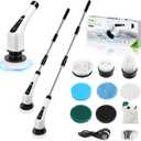 Electric Spin Scrubber, Cordless Bathroom Tub Scrubber with Long Handle & 7 Replaceable Cleaning Heads, Extension as Short Handle, Portable Power Shower Brush Household Tools for Tile Floor (White)