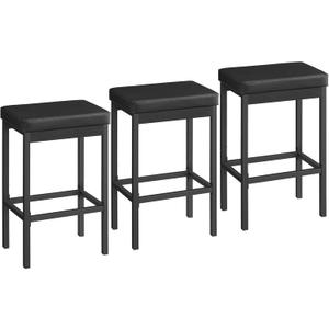 HOOBRO Bar Stools, Set of 3 Modern Black Rectangular Bar Chairs, 24.8-Inch Height, 2" Thick Upholstered Seat with High-Density Sponge, for Kitchen, Dining Room, Cafe, Bar Counter, Black BB21BYP301