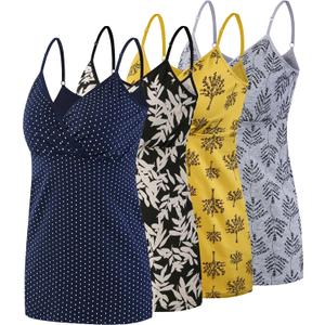 SUIEK 4 Pack Nursing Tank Tops Maternity Cotton Cami Breastfeeding Sleep Bralette (XL)
