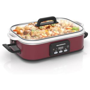 4 Quart Casserole Programmable Slow Cooker with Ceramic Baking Dish - Perfect Kitchen Small Appliance for Family Dinners, Oven Safe and Durable Bakeware for Lasagna, Roasts (Red)