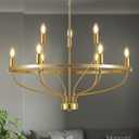 30" Modern Gold Chandelier Light Fixture Vintage 9-Lights Mid Century Modern Candle Style Chandeliers Rustic Industrial Golden Chandelier for Dining Room, Kitchen Island, Living Room, E12