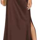 Women's Satin High Waisted Side Split Maxi Skirt Elastic Waistband Long Silk Skirts for Women (Chocolate) S