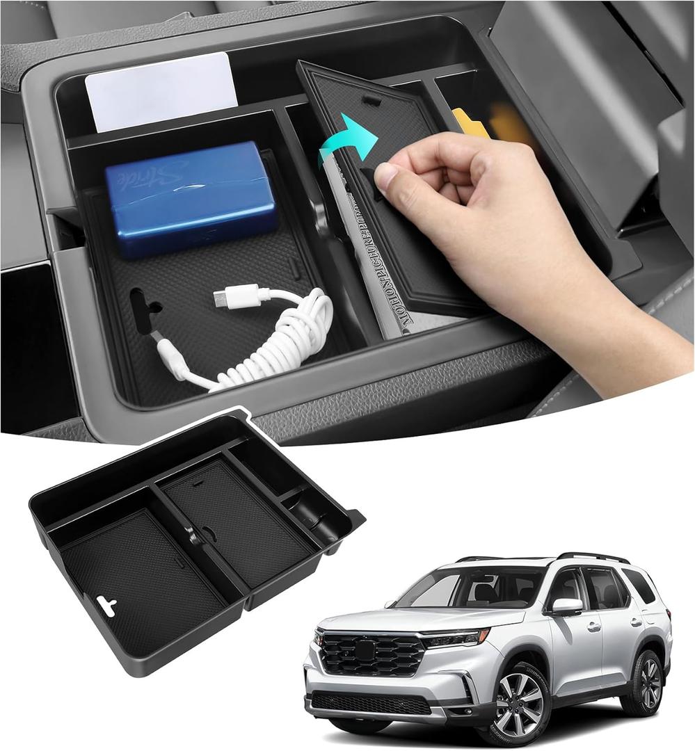 Center Console Hidden Box Organizer Compatible with Honda 2023-2025 2026 Pilot & 2024-2026 Passport & 2024 2025 Ridgeline Interior Accessories Insert Armrest Hidden Organizer Tray