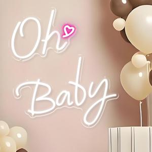 Large Oh Baby Neon Sign 37.7x15.7inch Boy and Girl Baby Shower Led Light up Sign for Backdrop Party Decor, Gender Reveal,Bedroom Wall Decor-White