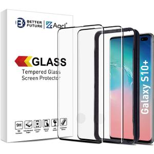 AACL Glass Screen Protector for Samsung Galaxy S10 Plus,6.4-Inch,2 Pack,Curved Tempered Glass,Compatible with Ultrasonic Fingerprint Scanner,Black