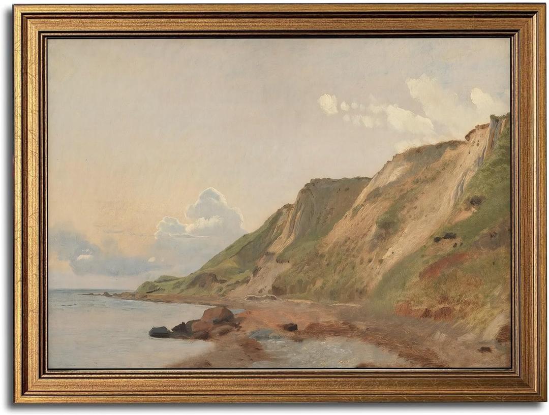 Coastal Landscape Vintage Gold Framed Wall Art 16x24 inch | Coastal Nature Wall Decor, Natural Seaside Landscape Art Print Picture Artwork, Living Room, Bedroom, or Beach House