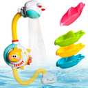 Toddler Bath Toys for Kids Ages 1-3 Baby Bath Shower Head Sprayer for Bathtub Toys-4 Stackable Shark Toy Boats with Bath Toys for Toddlers 1 2 3 4 Year, Water Table & Pool Play