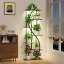 MJOMKN 59" Tall Plant Stand with Grow Light Indoor, 7 Tiered Metal Plant Shelf, S-Shaped Flower Display Stand, Corner Storage Shelf for Living Room, Patio, Balcony Decor