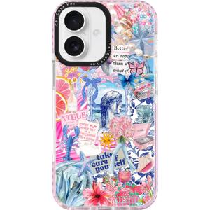for iPhone 16 Plus Case, Coastal Collage Pattern, Military-Grade Drop Protection, Seaside Daydream Soft Slim TPU Protective Cover with Camera Protection for Women & Girls (BlueSummer)