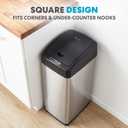 SIMPLI-Magic 12 Gallon / 45 Liter Square Kitchen Stainless Steel Sensor Trash Can, Touchless Automatic Kitchen Garbage Bin with Soft-Close Lid