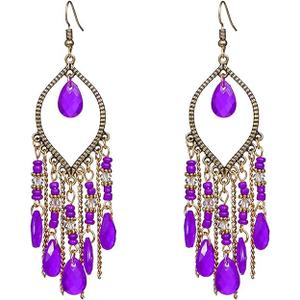 Coadipress Long Bohemian Drop Dangle Earrings for Women Retro Colorful Tassel Statement Drop Earrings Beaded Tassel Chandelier Earring Boho Elegant Jewelry, Purple
