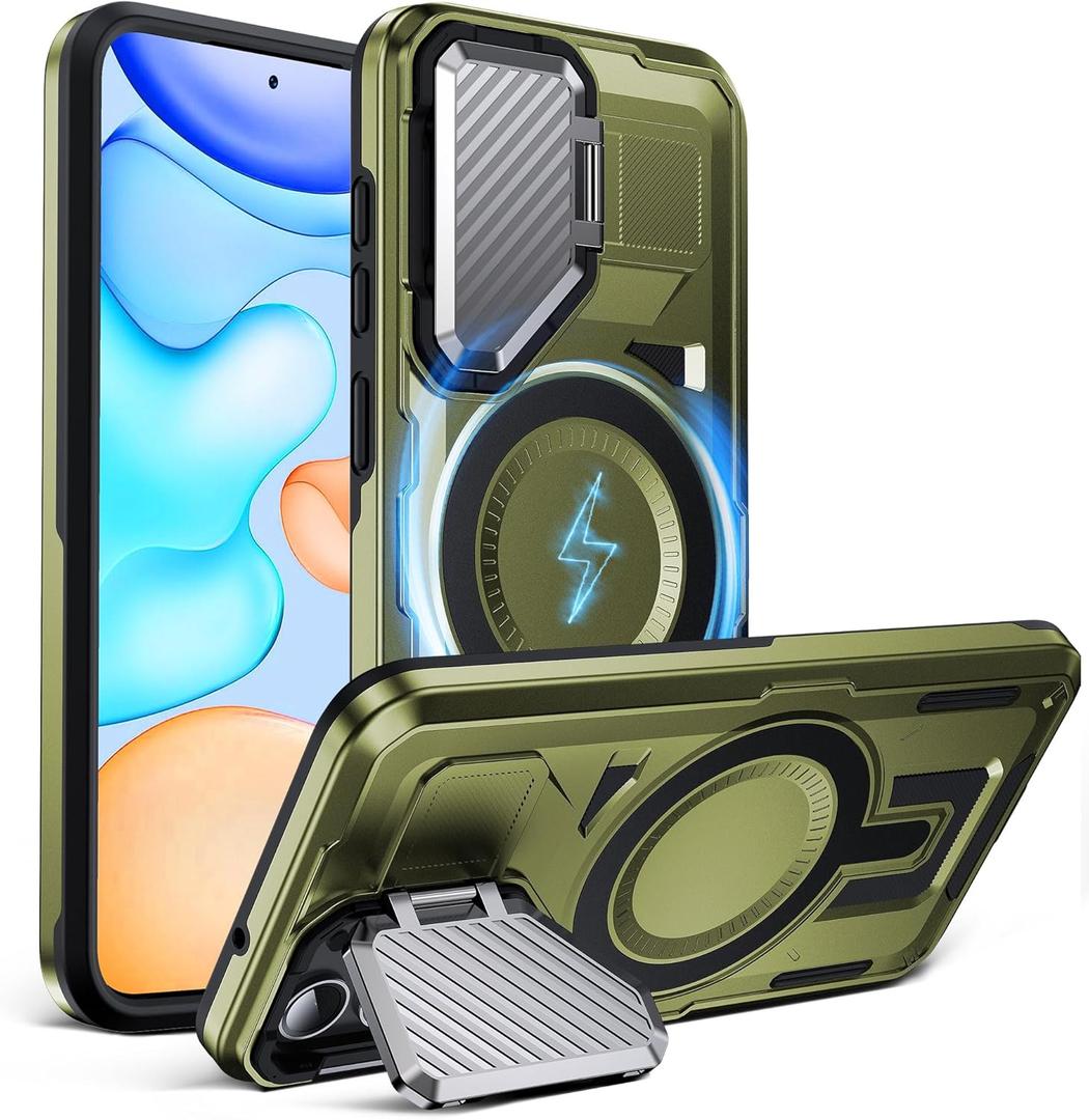 DASFOND Shield Series for Samsung Galaxy S23 Case with Camera Stand Cover [Compatible with MagSafe] Full Military Shockproof Protection Heavy Duty Rugged Magnetic Phone Case Galaxy S23, Olive Green