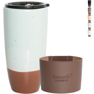 Bosmarlin Ceramic Travel Coffeel Cup with Lid, 21 oz, Portable Coffee Mug for Car Cup Holder, Microwave and Dishwasher Safe, Reactive Glaze (Mint Blue)